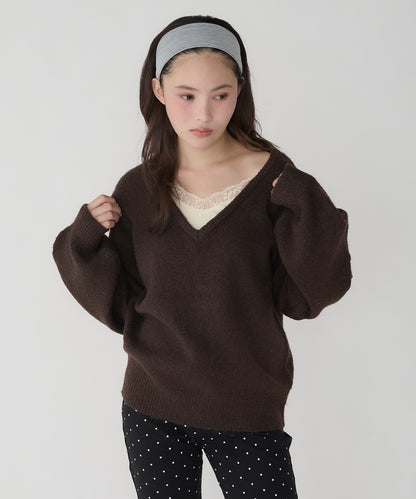 unblend Faux-layered lace V-neck knit - Image 19