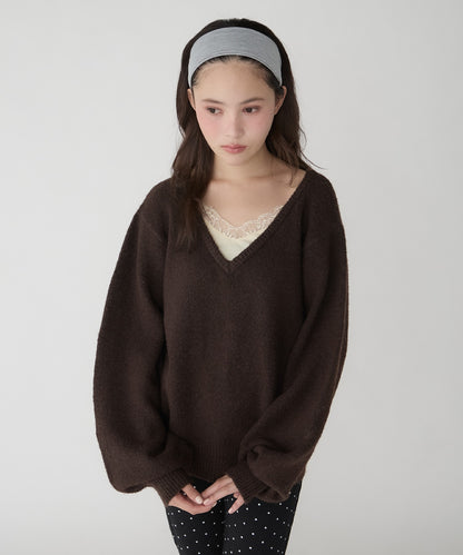 unblend Faux-layered lace V-neck knit - Image 21