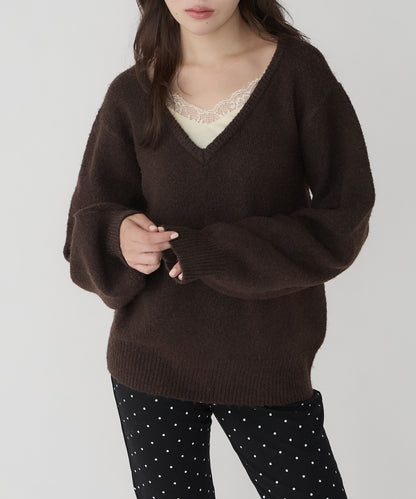 unblend Faux-layered lace V-neck knit - Image 23