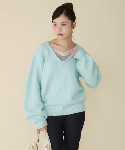 unblend Faux-layered lace V-neck knit - Image 43