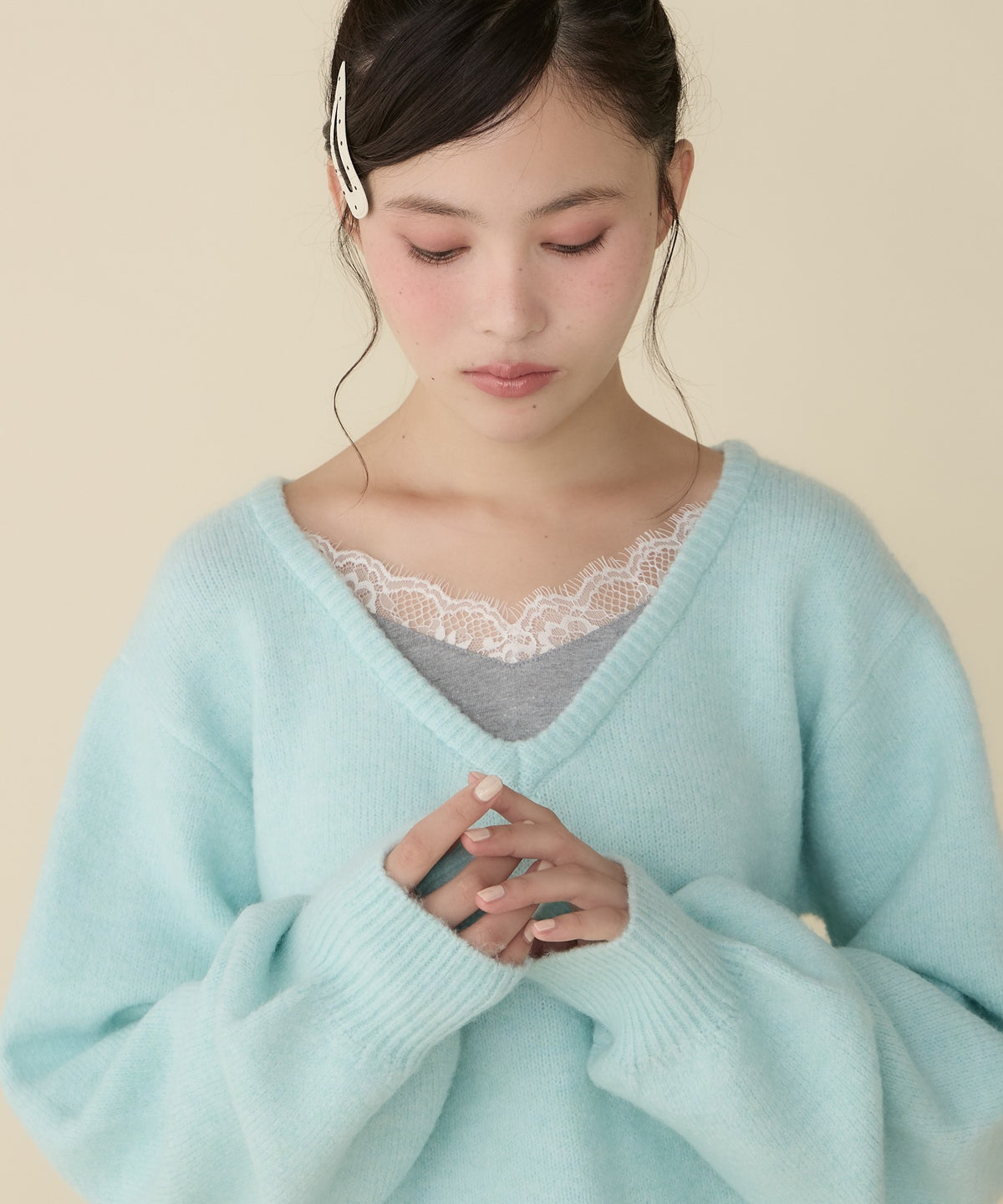 unblend Faux-layered lace V-neck knit - Image 44