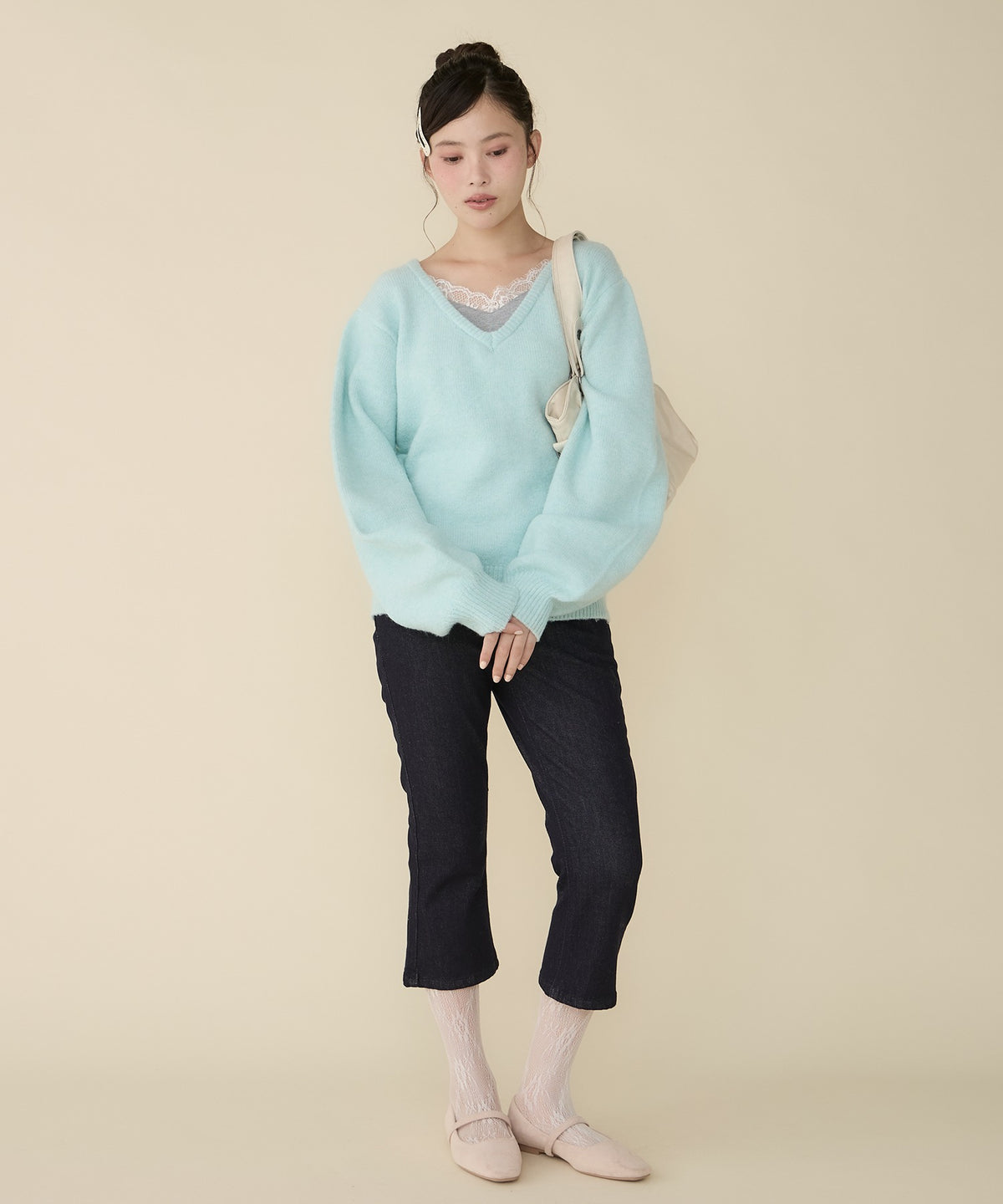 unblend Faux-layered lace V-neck knit - Image 49