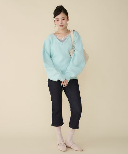 unblend Faux-layered lace V-neck knit - Image 49