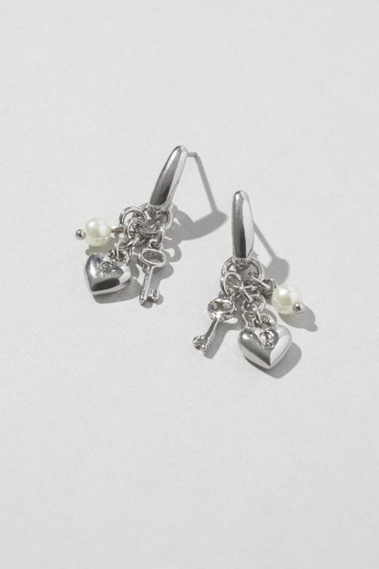 GOLDY Heart Key Charm Earrings