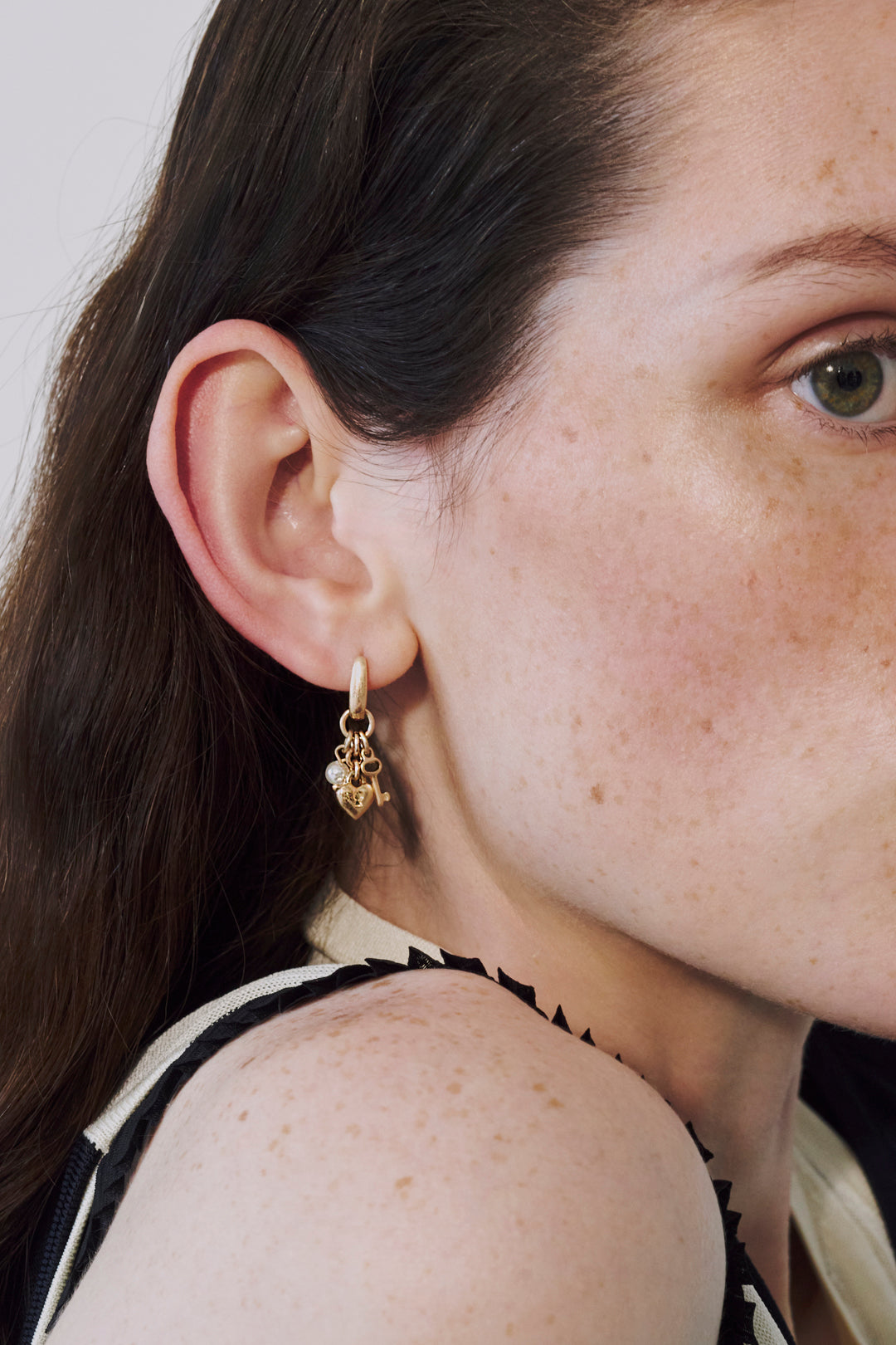 GOLDY Heart Key Charm Earrings