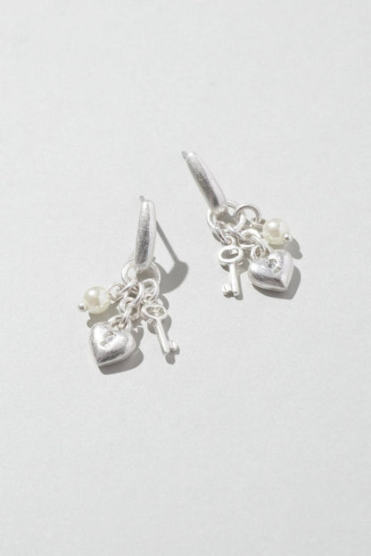 GOLDY Heart Key Charm Earrings