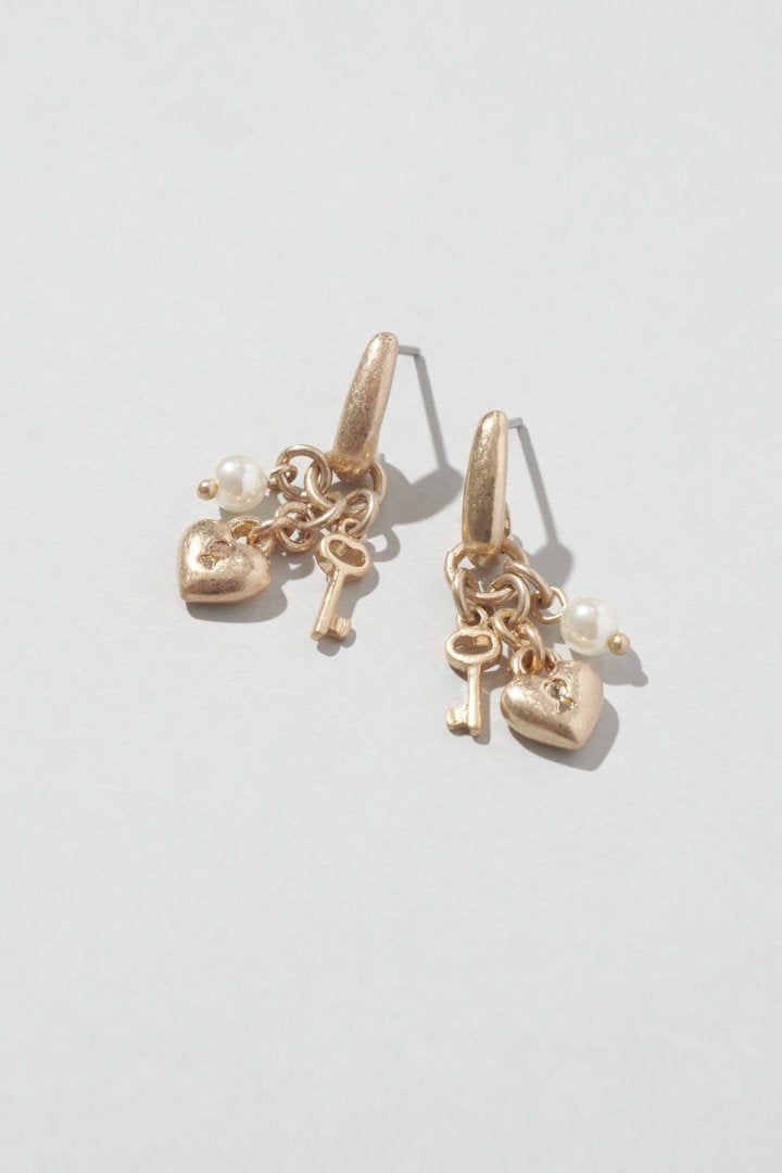 GOLDY Heart Key Charm Earrings