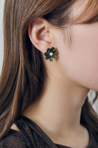 GOLDY puffy bloom earrings - green