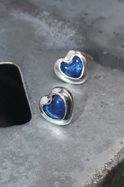 GOLDY vintage heart embed earrings - blue