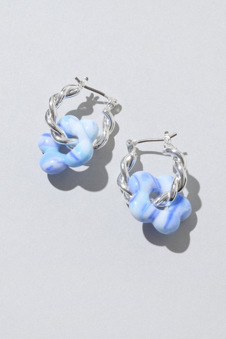 GOLDY glass flower earrings - blue
