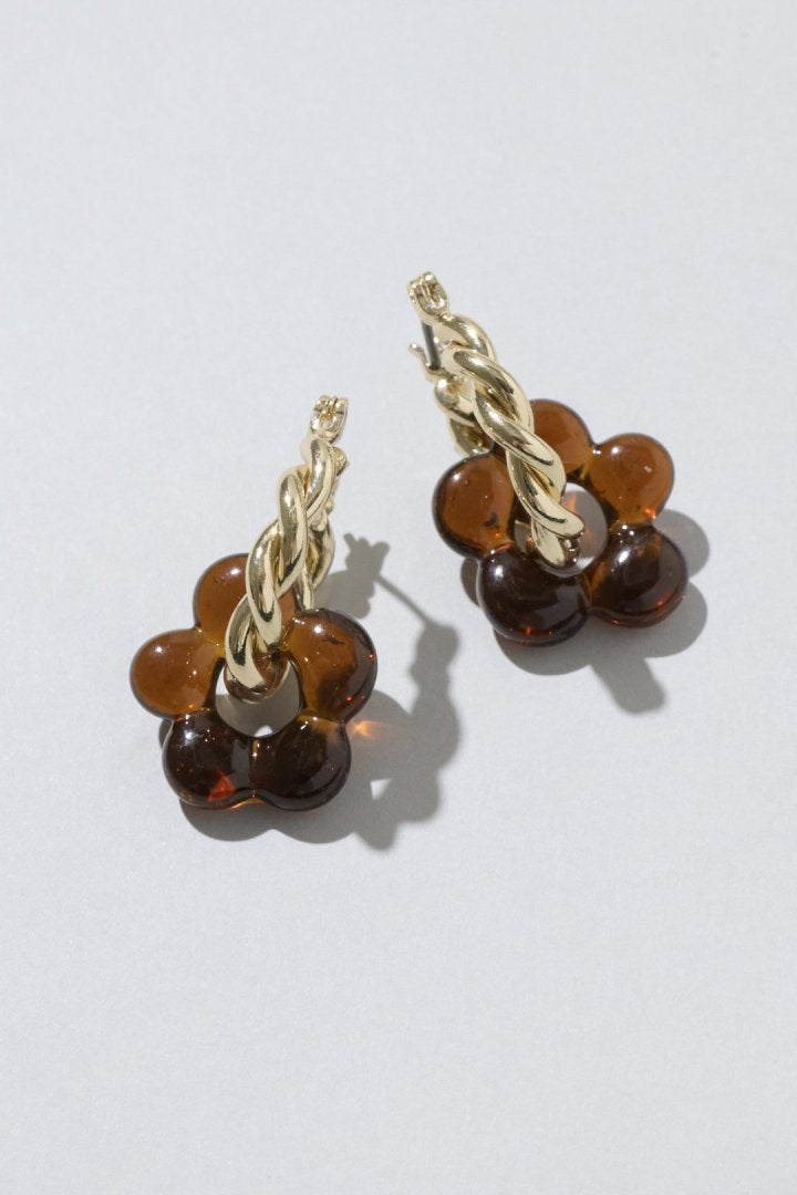 GOLDY glass flower earrings - brown