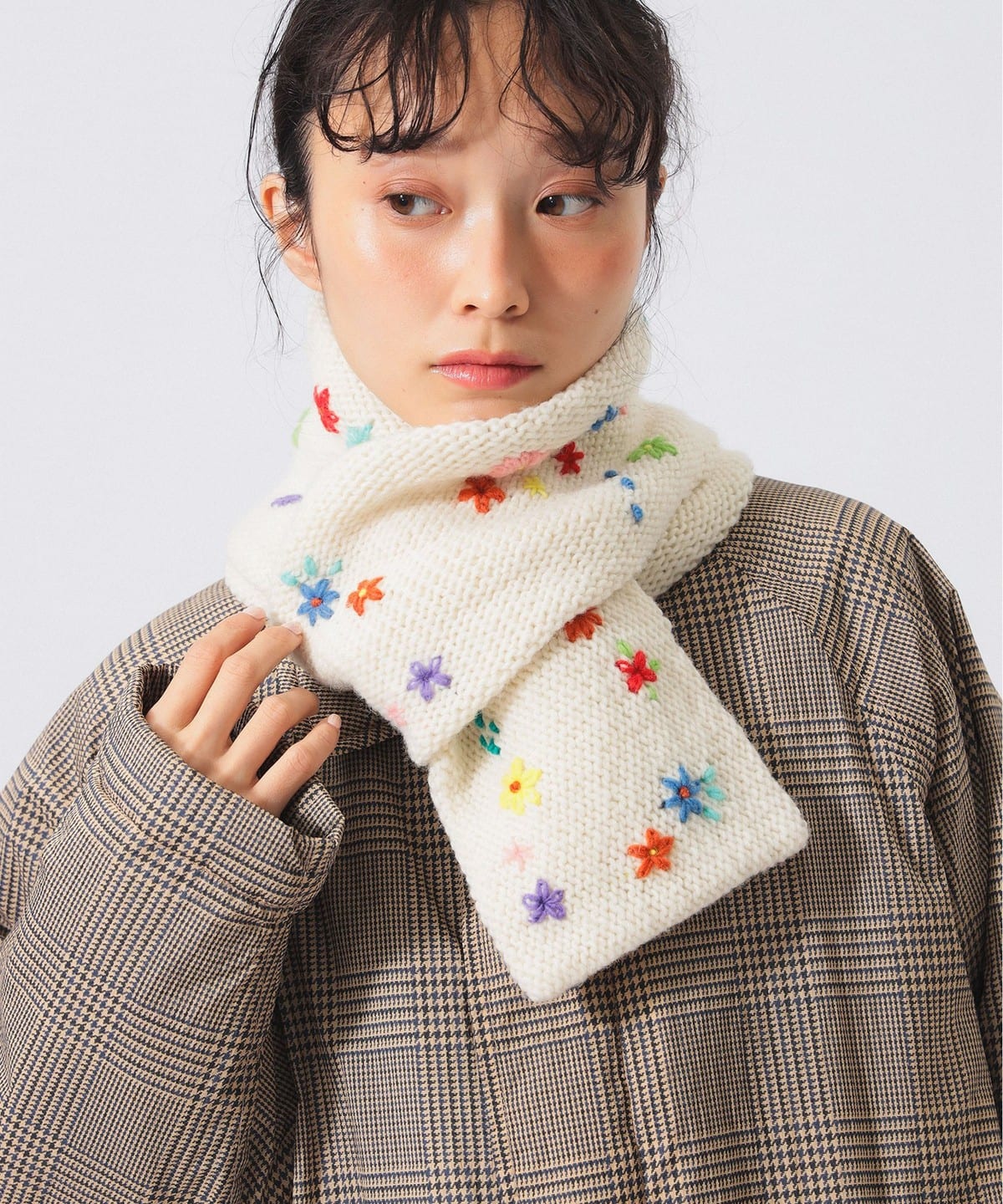 BEAMS BOY 100%羊毛花花刺繡頸巾