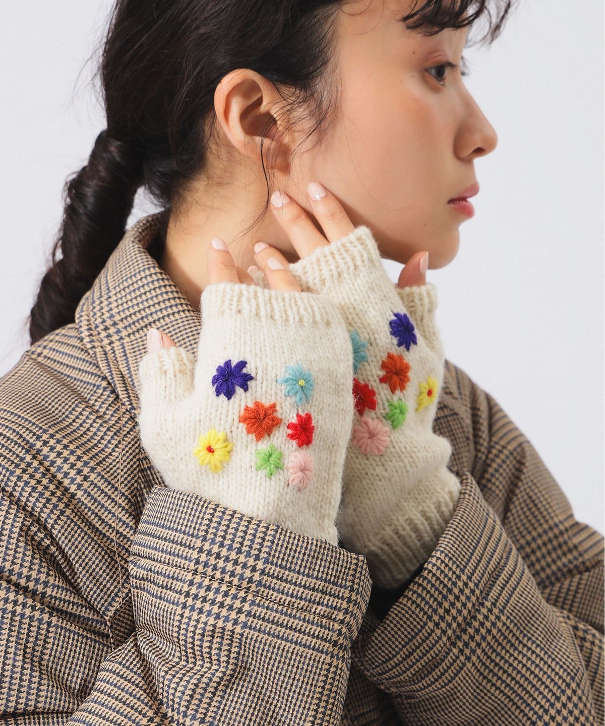 BEAMS BOY 100%羊毛花花刺繡手套