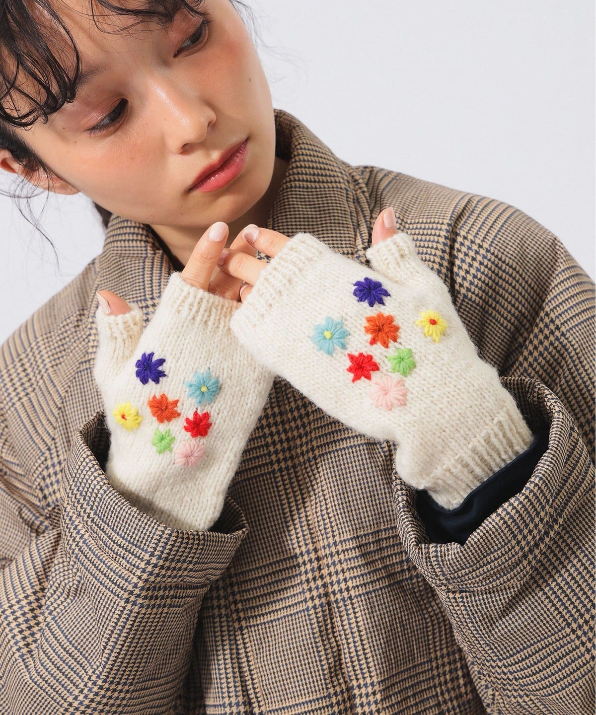 BEAMS BOY 100%羊毛花花刺繡手套