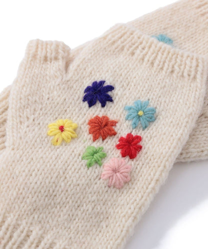 BEAMS BOY 100%羊毛花花刺繡手套