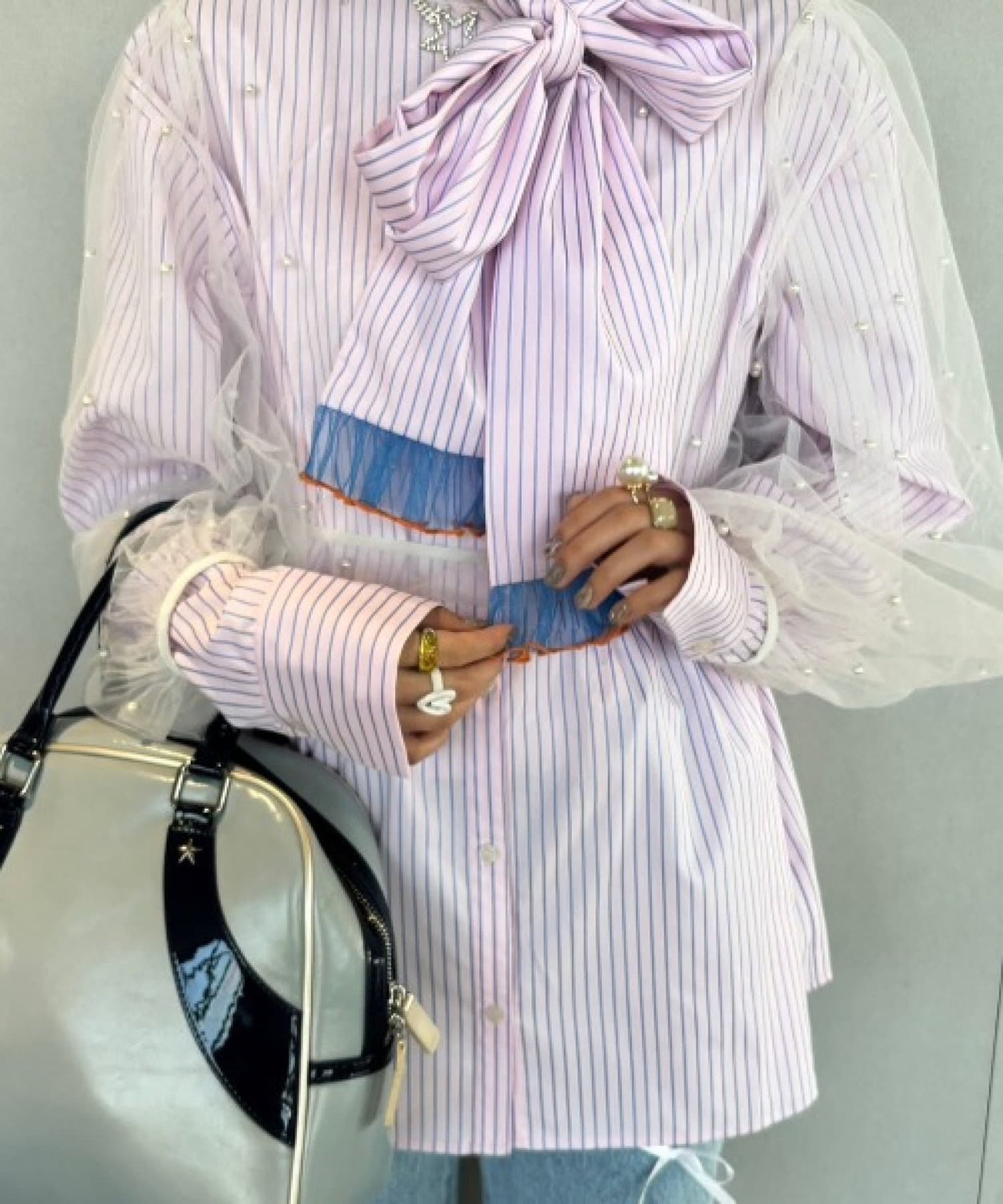 HELLO.SANFRANCISCO Striped 2-way bowtie blouse