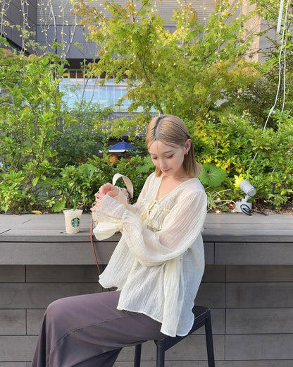 薄紗荷葉邊罩衫