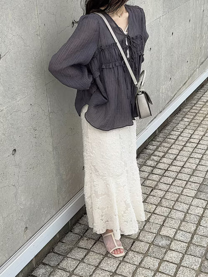 薄紗荷葉邊罩衫