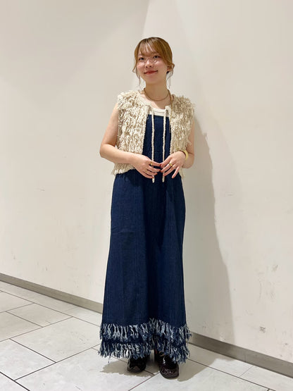 KBF 流蘇牛仔吊帶連身裙