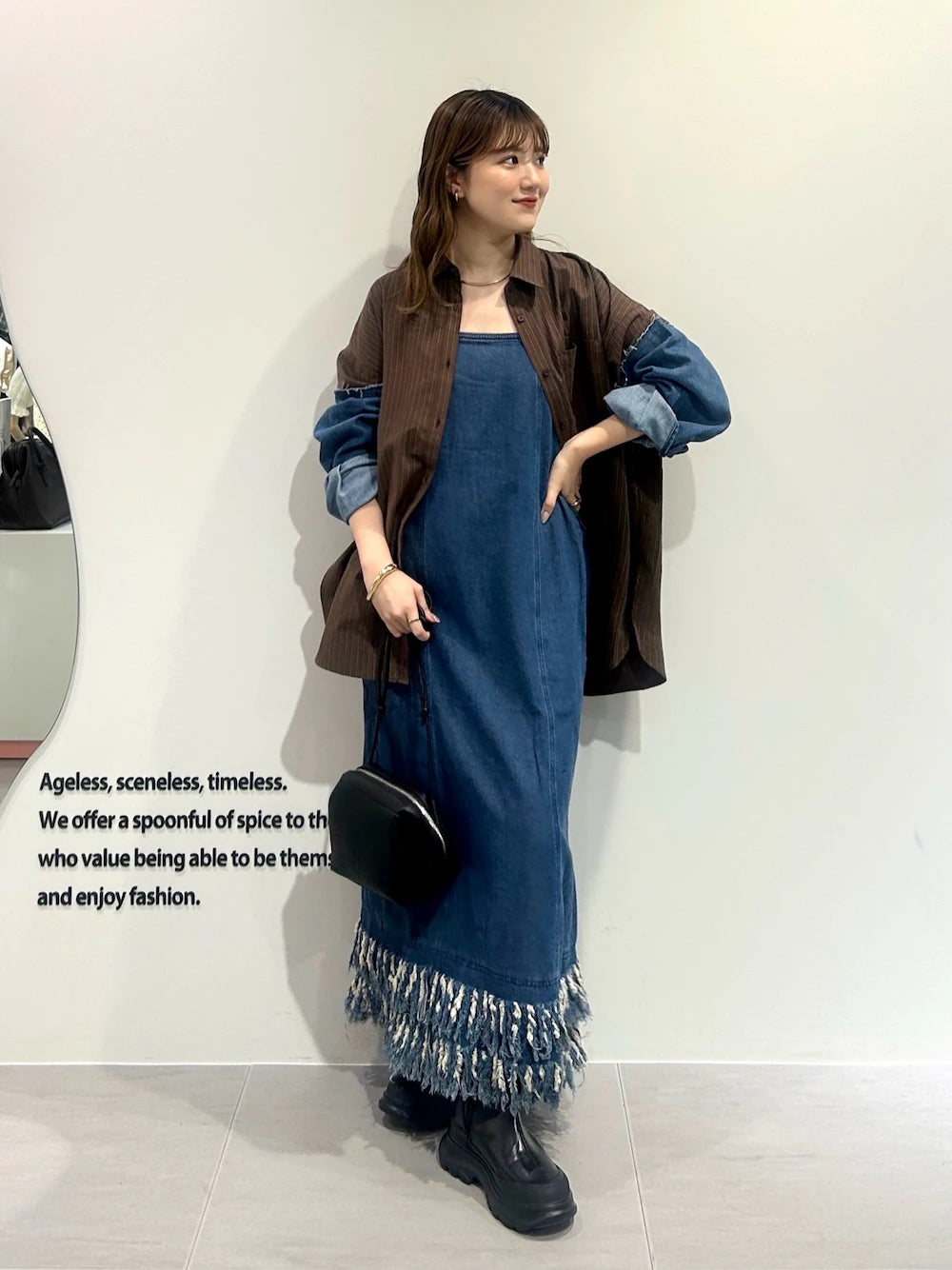 KBF 流蘇牛仔吊帶連身裙