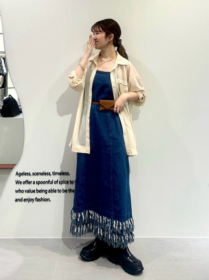 KBF 流蘇牛仔吊帶連身裙