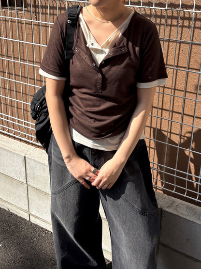KBF 假2件 Two-tone Henley neck tee