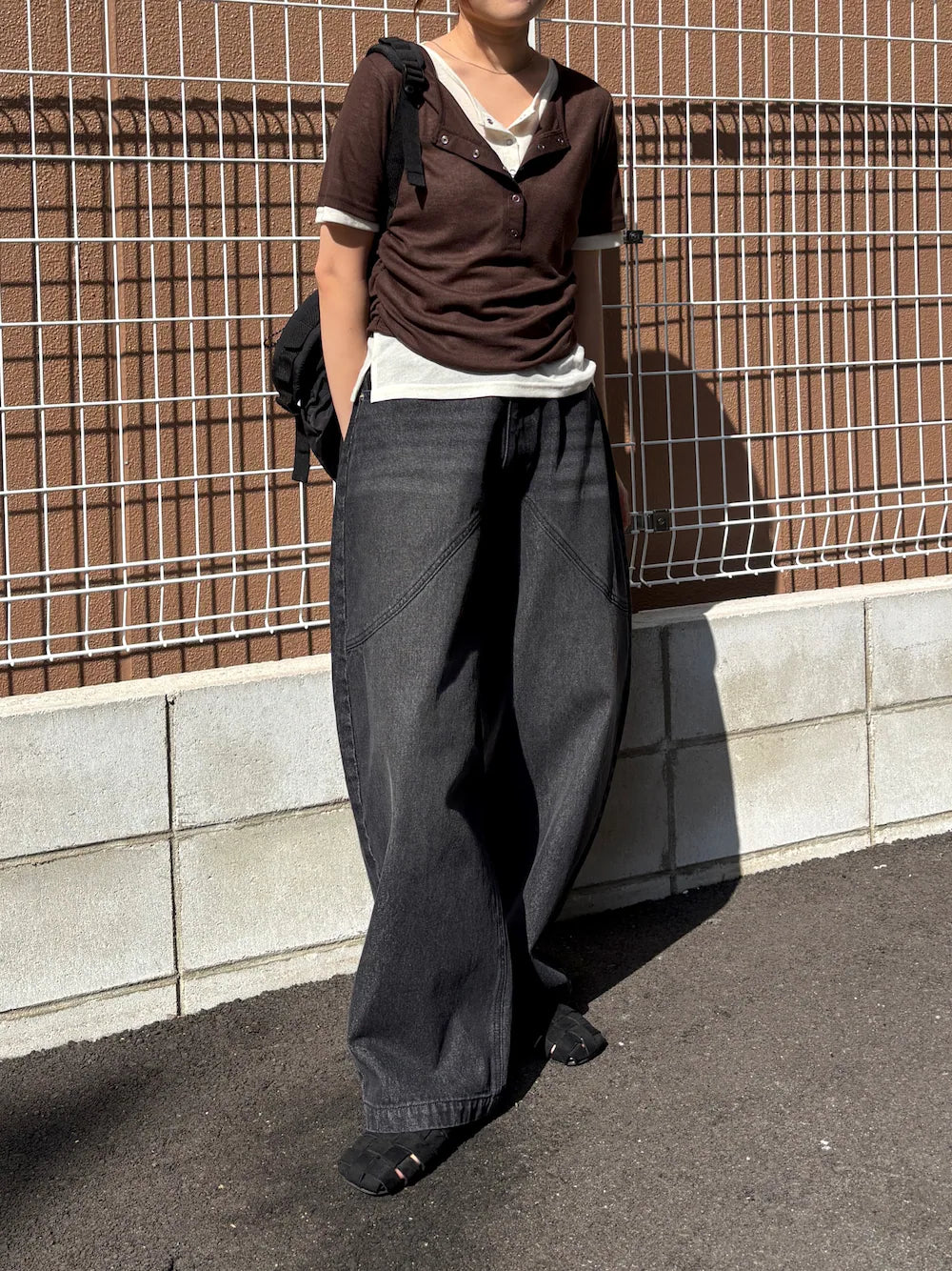 KBF 假2件 Two-tone Henley neck tee