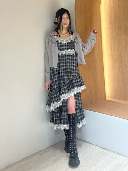 jouetie Lace拼接荷葉邊吊帶連身裙