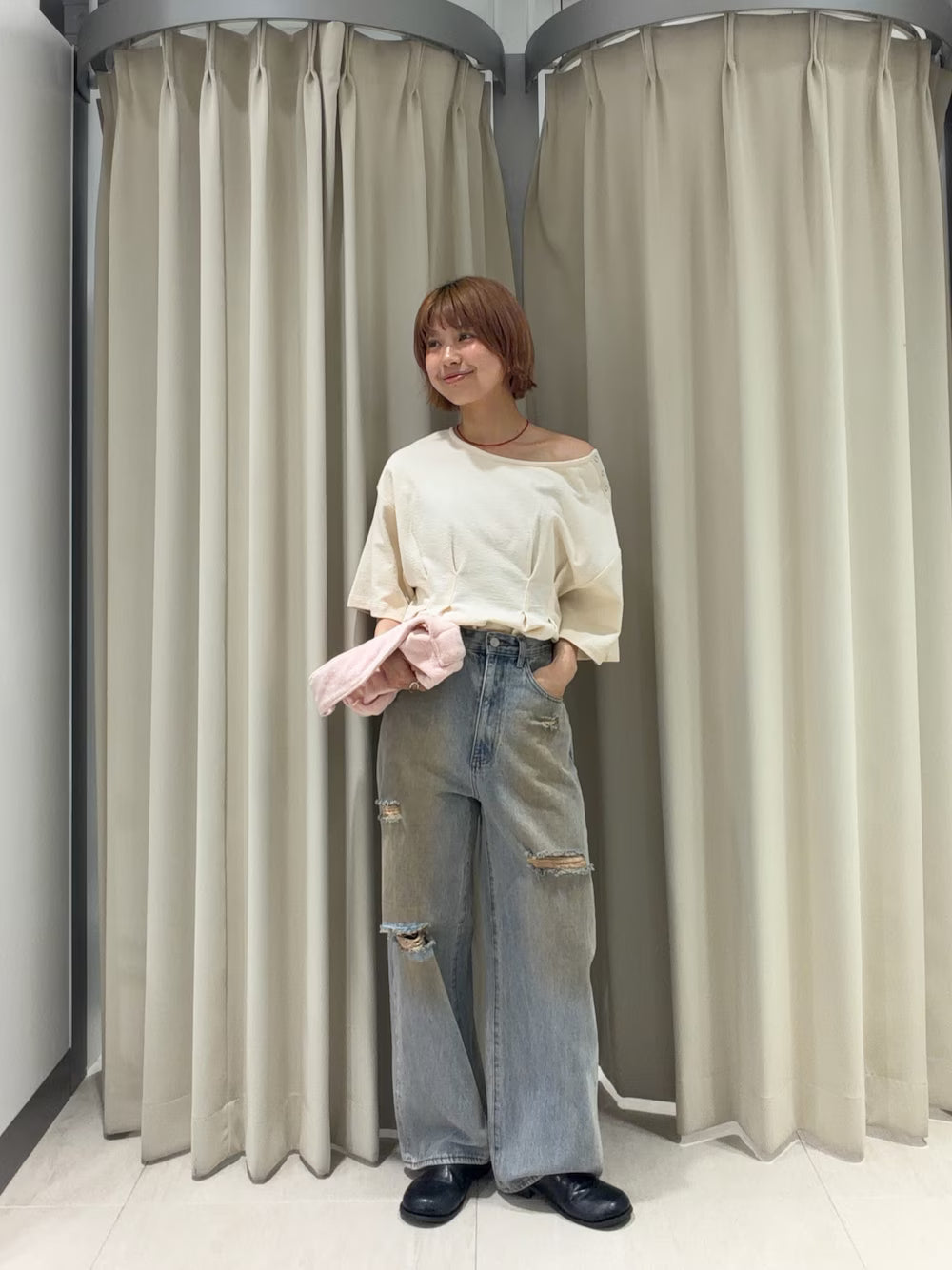 KBF 露肩修腰寬鬆Tee