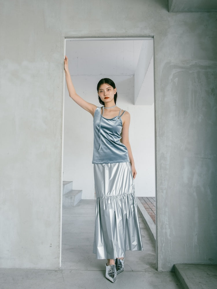 MARTE Strap Design Velour Tank Top