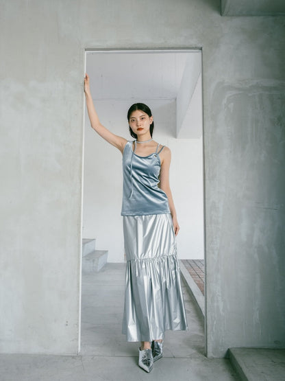 MARTE Strap Design Velour Tank Top