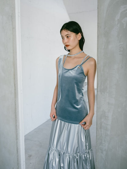 MARTE Strap Design Velour Tank Top