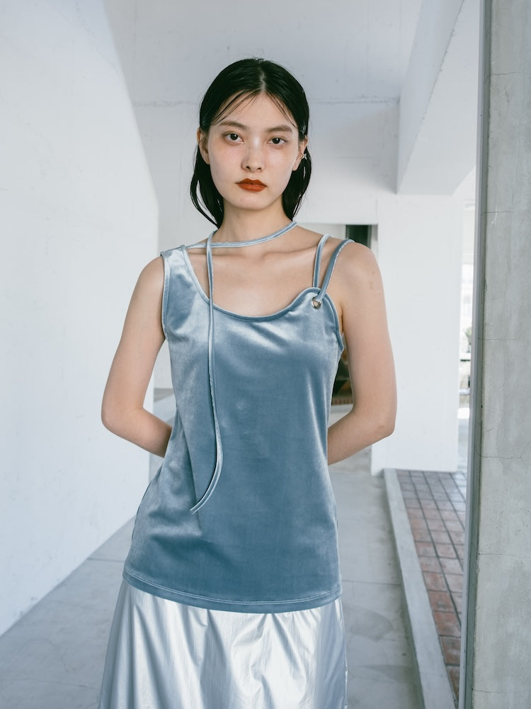 MARTE Strap Design Velour Tank Top