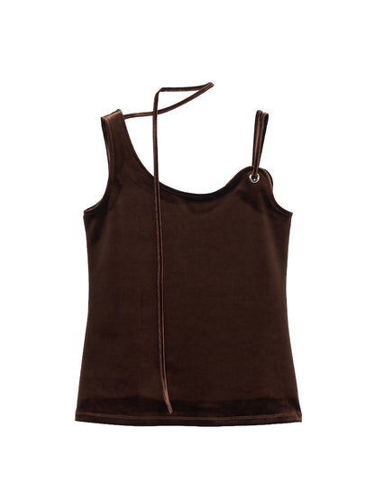 MARTE Strap Design Velour Tank Top