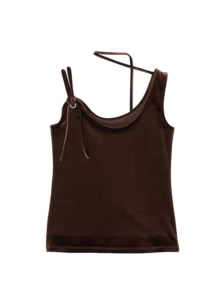 MARTE Strap Design Velour Tank Top