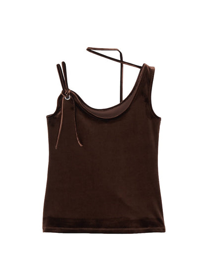 MARTE Strap Design Velour Tank Top