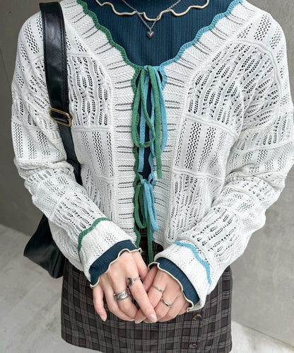 撞色 ribbon lace knit cardigan - Image 11