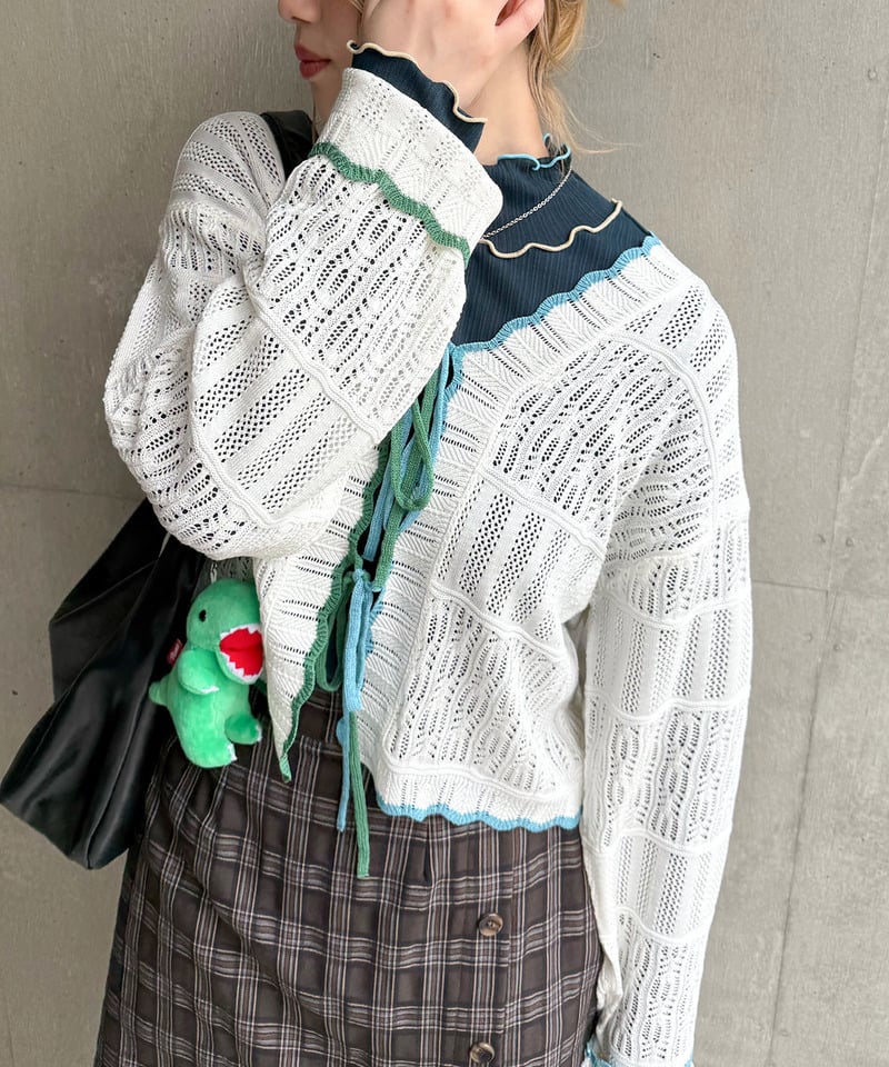 撞色 ribbon lace knit cardigan - Image 12
