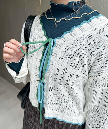 撞色 ribbon lace knit cardigan - Image 19
