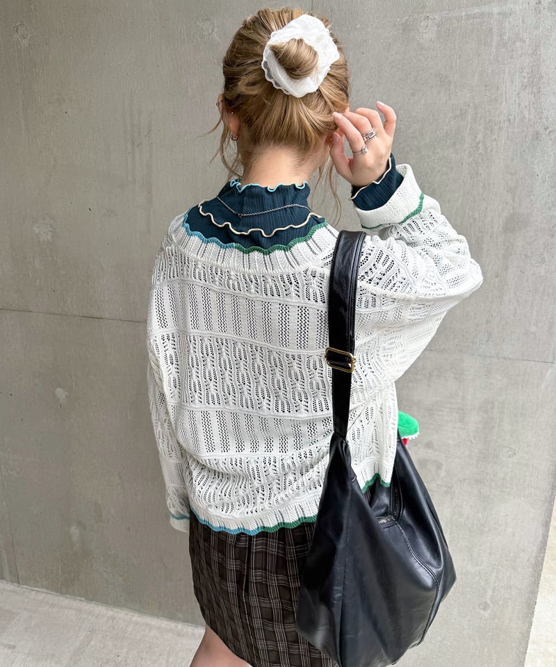 撞色 ribbon lace knit cardigan - Image 20