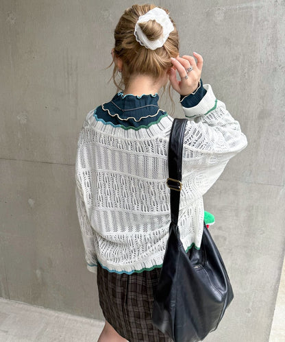 撞色 ribbon lace knit cardigan - Image 20