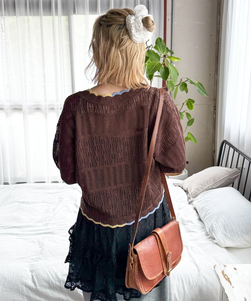 撞色 ribbon lace knit cardigan - Image 22