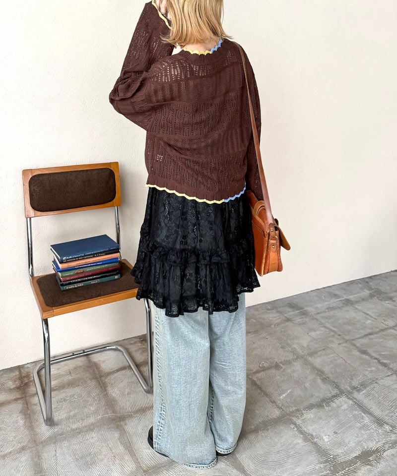 撞色 ribbon lace knit cardigan - Image 24