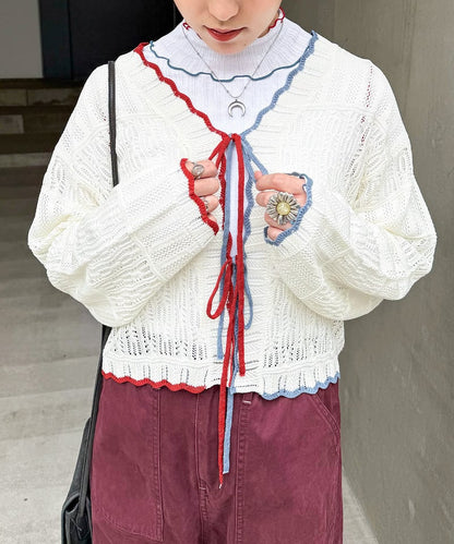 撞色 ribbon lace knit cardigan - Image 25