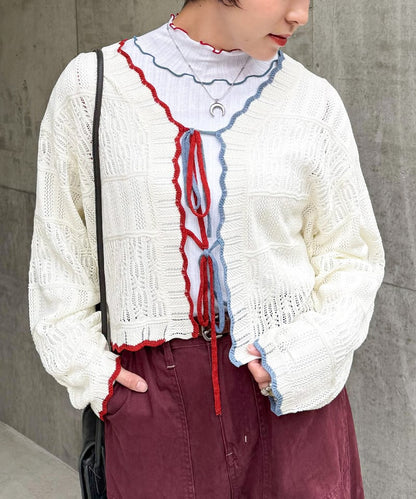 撞色 ribbon lace knit cardigan - Image 29