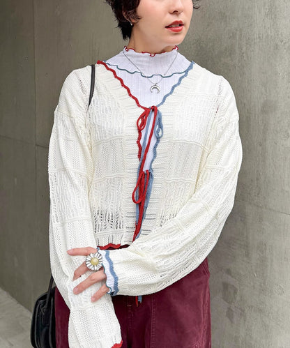 撞色 ribbon lace knit cardigan - Image 30