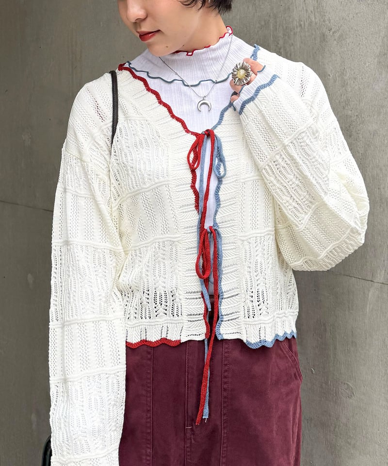 撞色 ribbon lace knit cardigan - Image 31