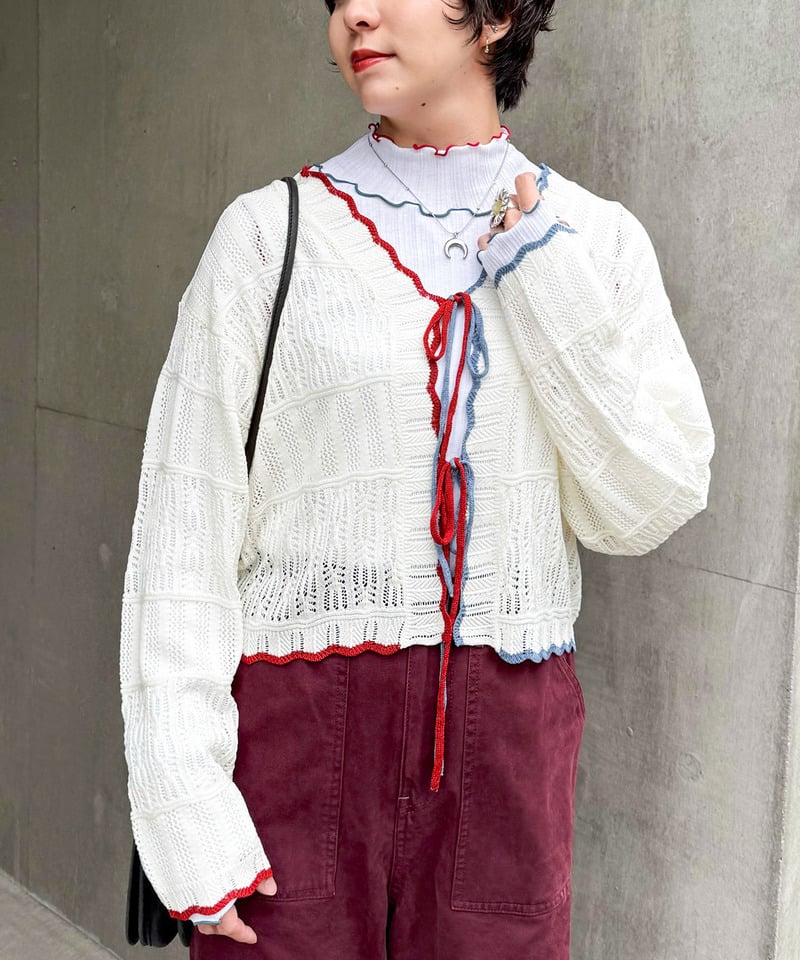 撞色 ribbon lace knit cardigan - Image 32