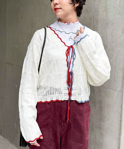撞色 ribbon lace knit cardigan - Image 32