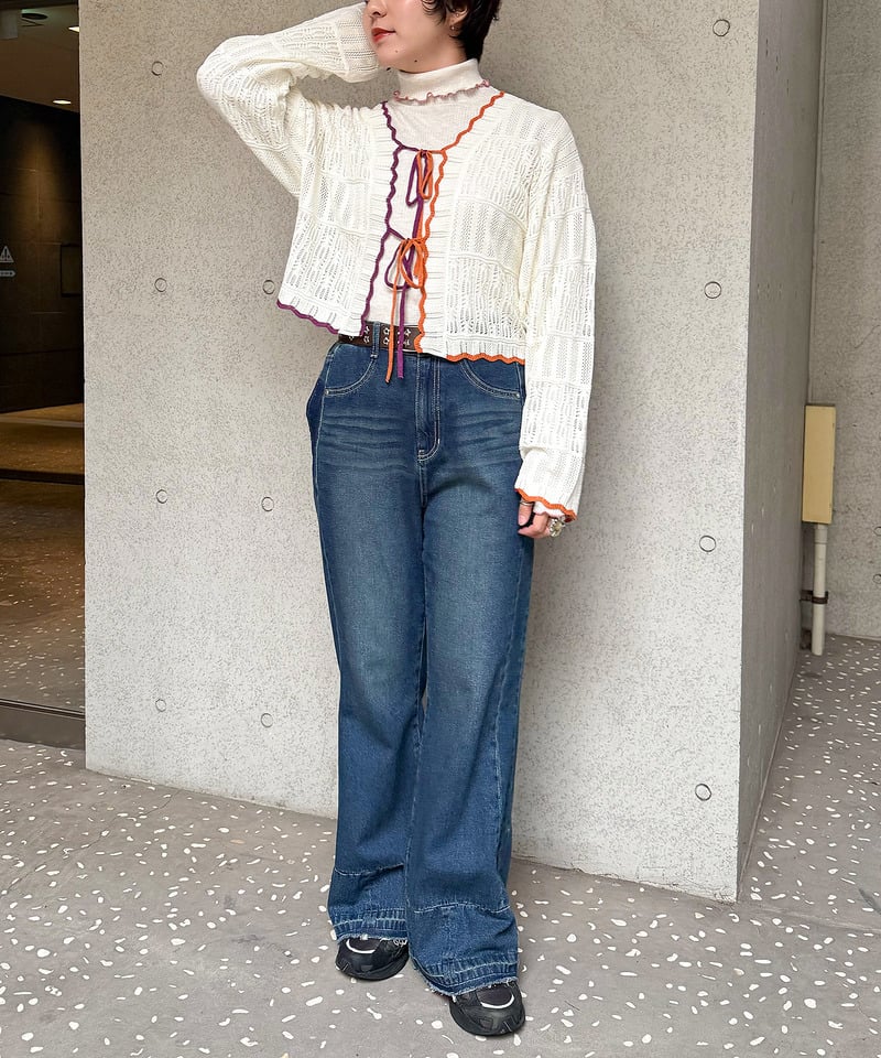 撞色 ribbon lace knit cardigan - Image 35